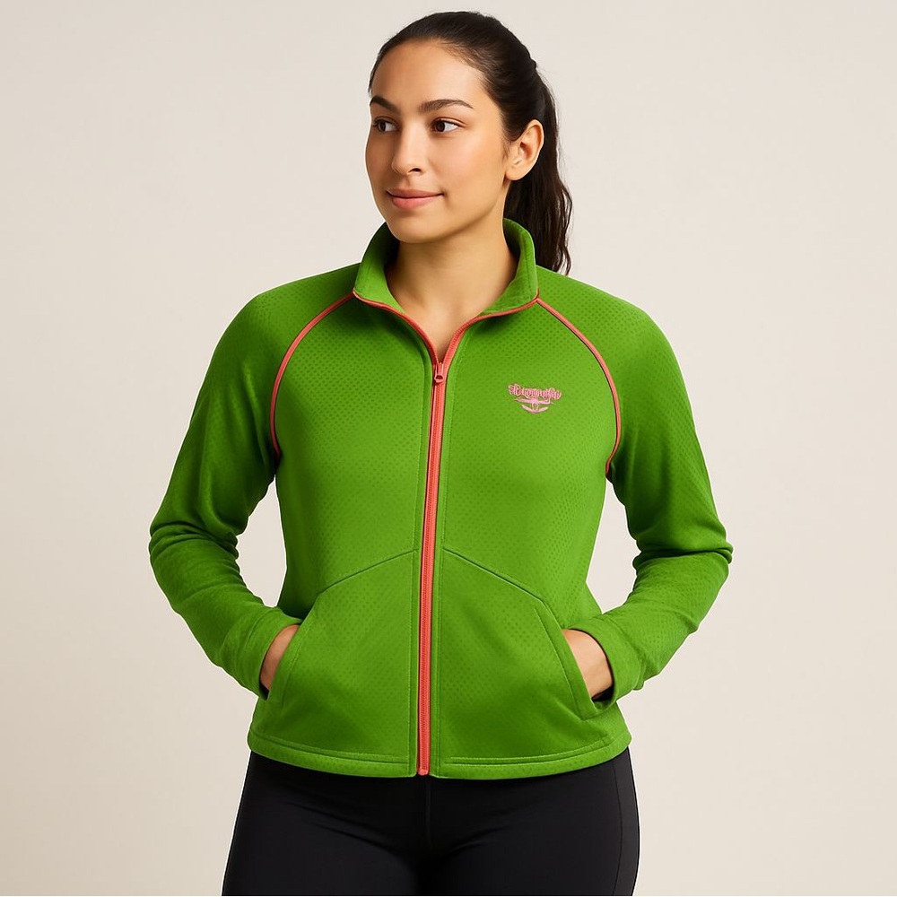 Reebok Performance Zip-Up Jacket - Size M - Bright Green & Pink Details
